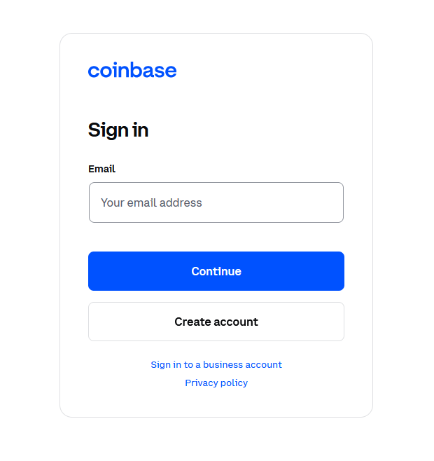 coinbase login page